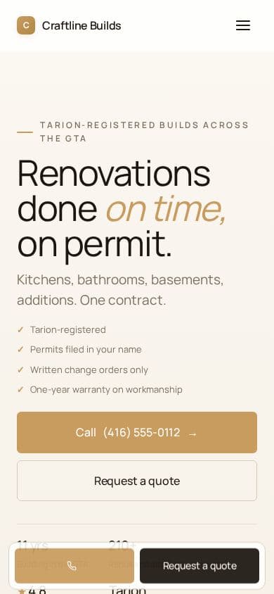 General contractor website design, demo with placeholder content